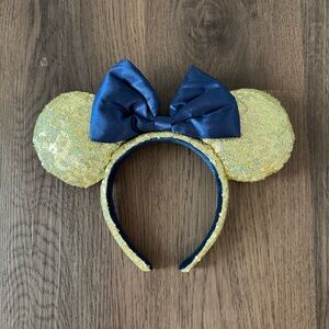 Gold Sequin Mouse Ears Headband‎ Navy Blue Bow Disney Theme Park